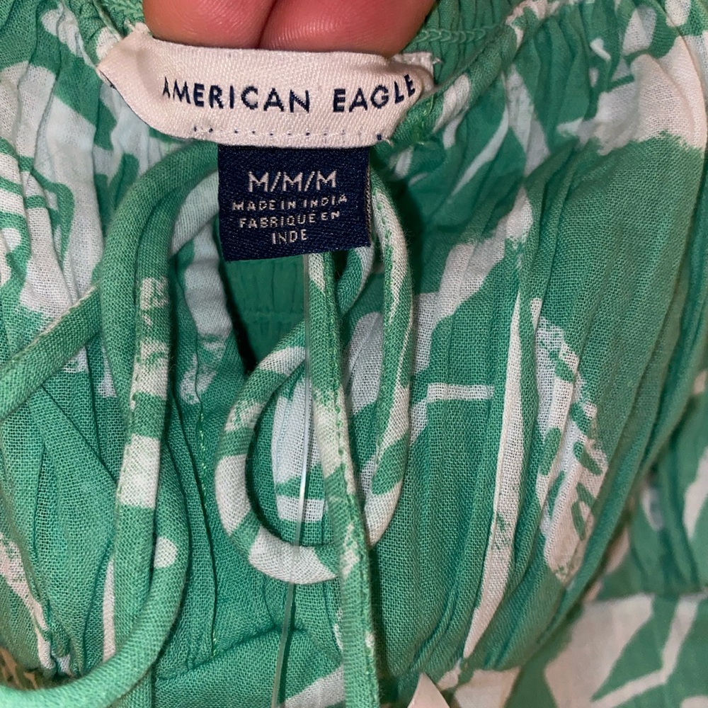 American Eagle Outfitters Spaghetti Straps Green & White Ruffle Sundress, Size M - Picture 7 of 12